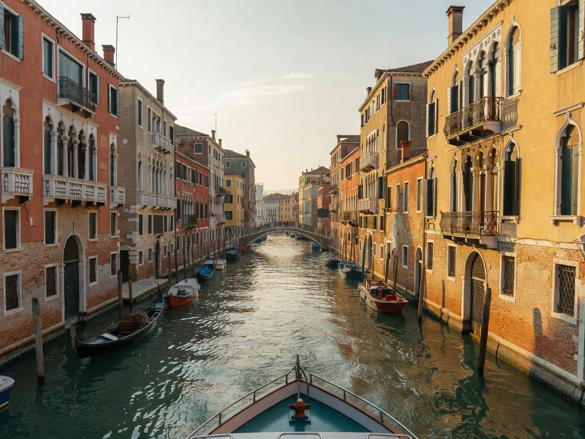 Venice canal and historic architecture seen from cruise route